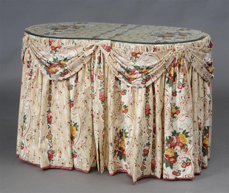 FLORAL CHINTZ SKIRTED KIDNEY-SHAPE