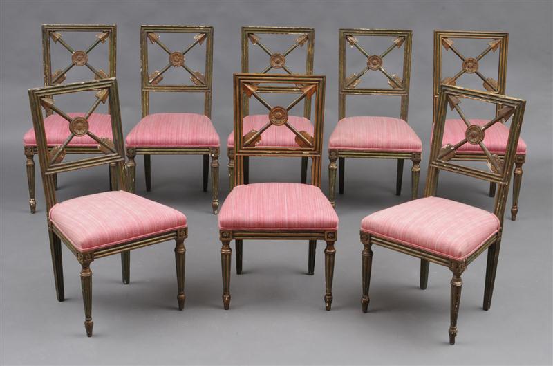 SET OF EIGHT DIRECTOIRE STYLE GREEN PAINTED 13cd71