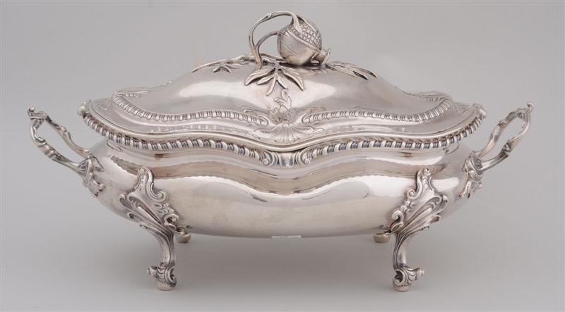 GEORGE III CRESTED SILVER TUREEN AND