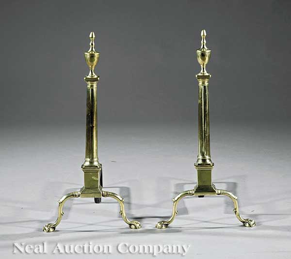 A Fine Pair of Federal Brass Andirons 13cf57