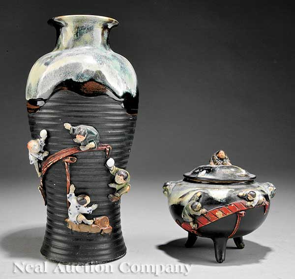 Two Japanese Sumida Ware Figural 13d101