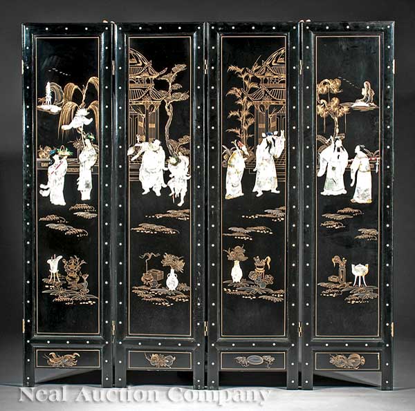 A Chinese Lacquer Four Panel Screen