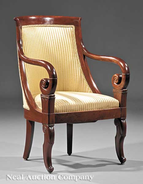 An Empire Carved Mahogany Fauteuil early