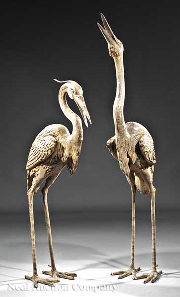 A Pair of Large Patinated Bronze