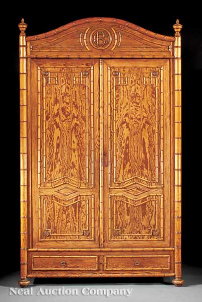 An Aesthetic Pine Faux Bamboo Armoire