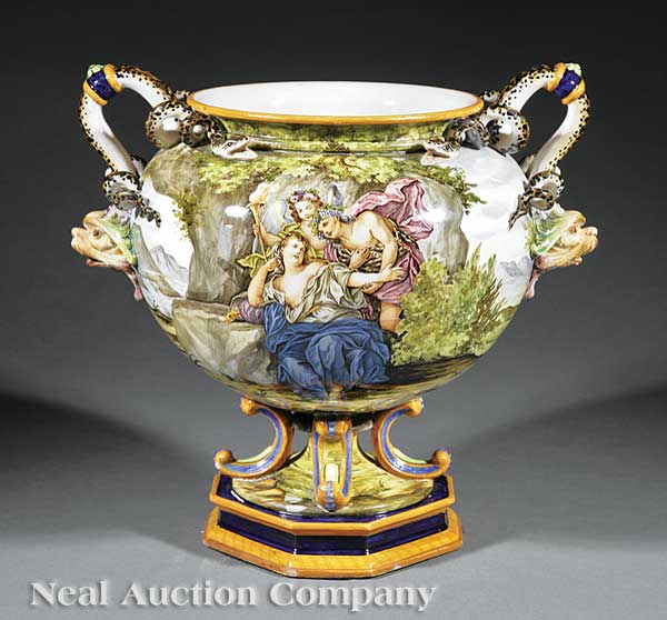 A Ginori Majolica Two-Handled Vase 20th