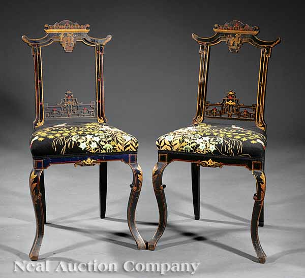 A Pair of Antique Continental Chinoiserie-Decorated