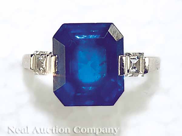 A Platinum and Octagonal Step-Cut Sapphire