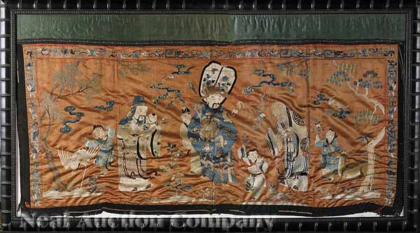 An Antique Chinese Fu Lu Shou Embroidery