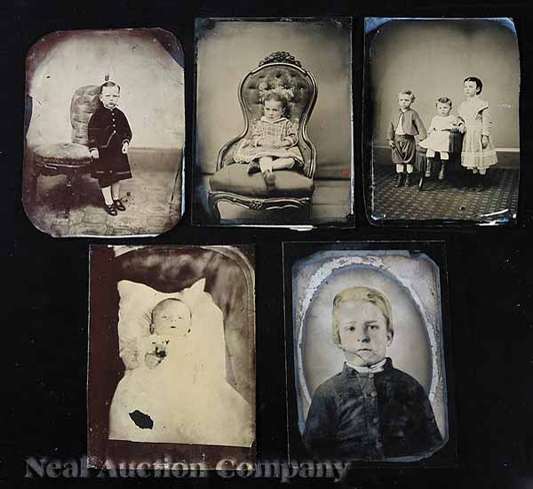 A Group of Five Whole Plate Tintype