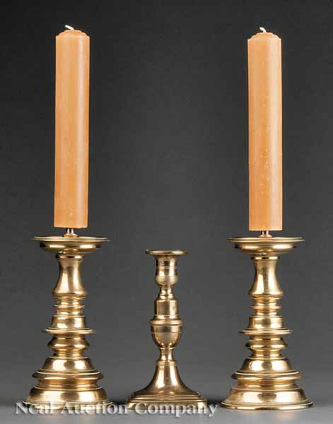 Three Antique American Brass Candlesticks