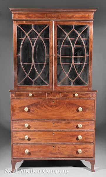 A George III Inlaid Mahogany Bureau Bookcase 13d5fa