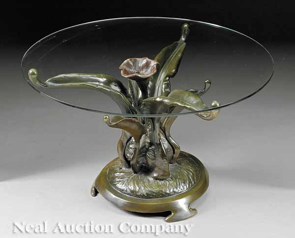 A Bronze and Glass Low Table of