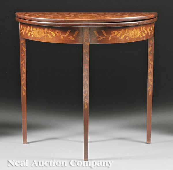 A Dutch Marquetry Inlaid Mahogany Demilune