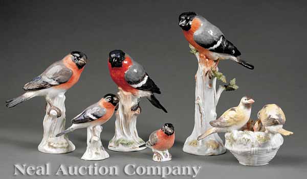 A Group of Six Meissen Porcelain Bird