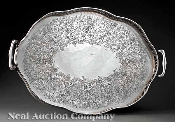 A Silverplate Gallery Tray of serpentine