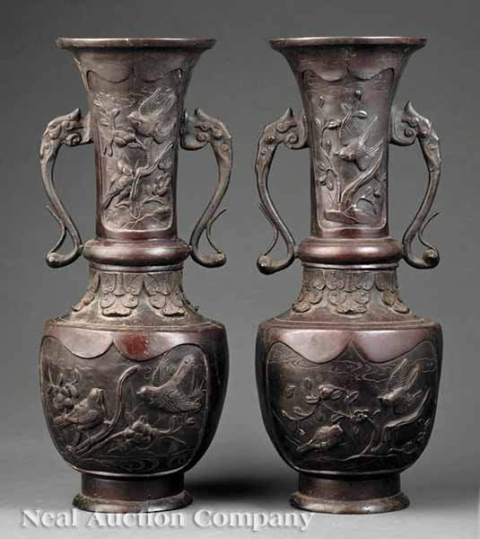 A Pair of Japanese Bronze Vases 13b011