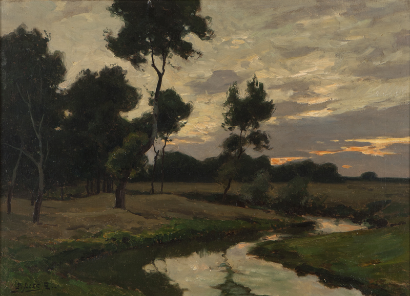 Sunset landscape oil on canvas laid
