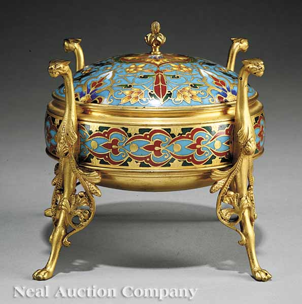 A French Gilt Bronze and Champleve Enamel