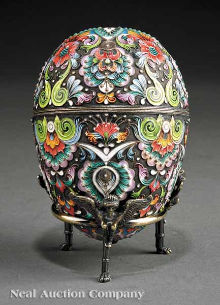 A Silver Gilt Cloisonné Enamel Egg