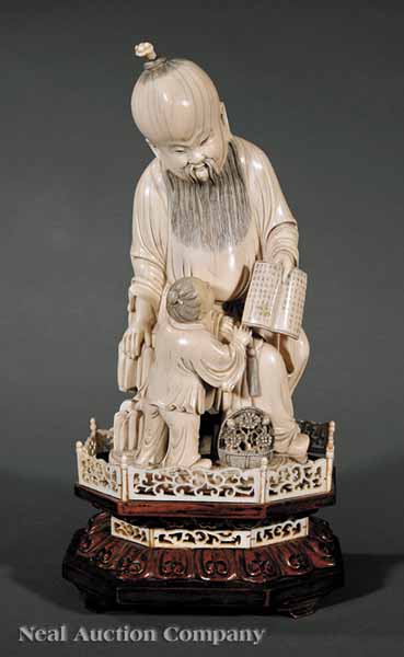 A Large Chinese Carved Ivory Daoist