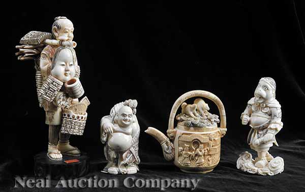 Three Japanese Carved Ivory Figural