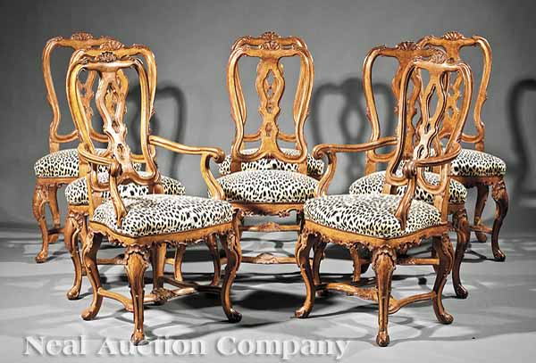 A Set of Eight Rococo-Style Carved