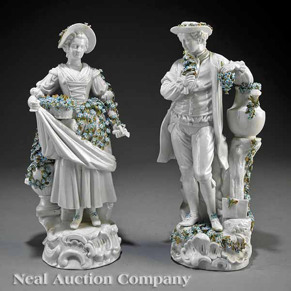 A Pair of Meissen Blanc de Chine