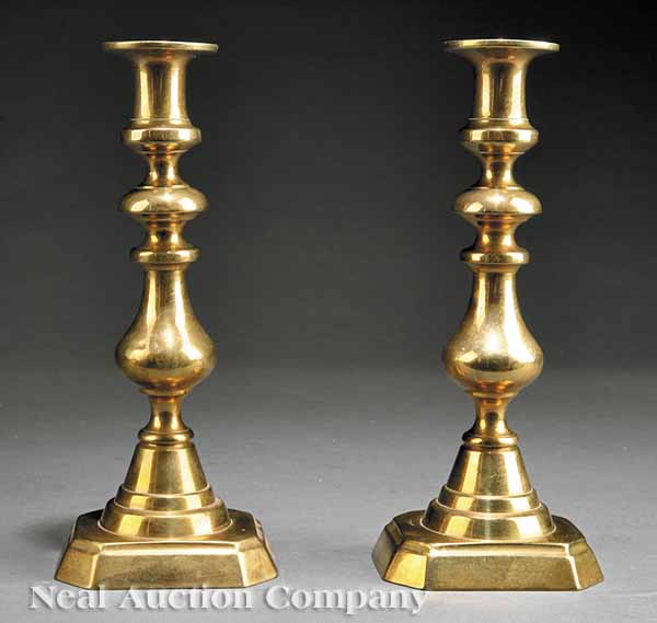 A Pair of Antique American Brass Candlesticks