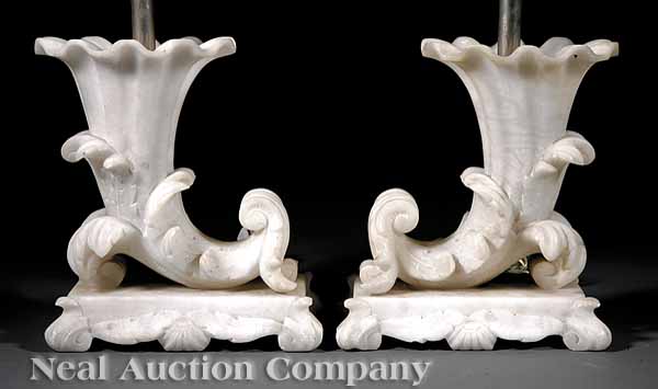 A Pair of Vintage Carved Alabaster Cornucopia