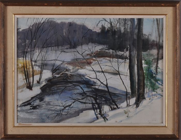 IRENE AUNIO b 1919 SNOW Watercolor 13bcf8