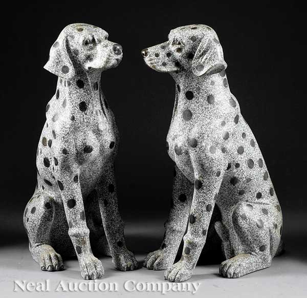 A Pair of Carved Granite and Inlaid