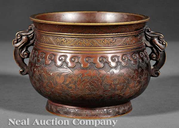 A Chinese Patinated Bronze Censer