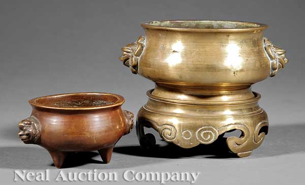 Two Chinese Bombe Form Bronze Censers 13e5f8