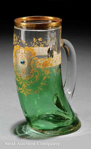 A Rare Moser Enameled Green and Clear