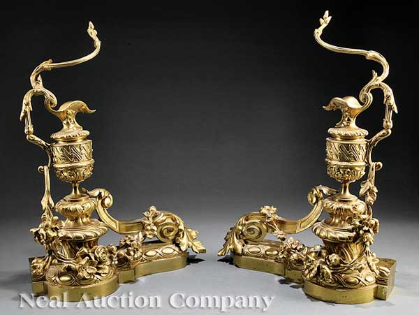 A Pair of Antique Gilt Bronze Chenets