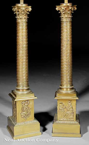 A Pair of Empire-Style Brass Lamps