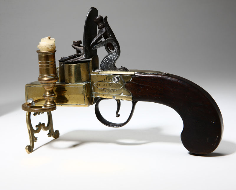 A George III brass iron and mahogany