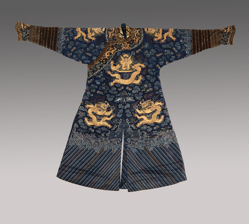 A Chinese gold and silk thread-embroidered