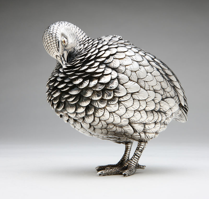 A Japanese silver quail-form koro
