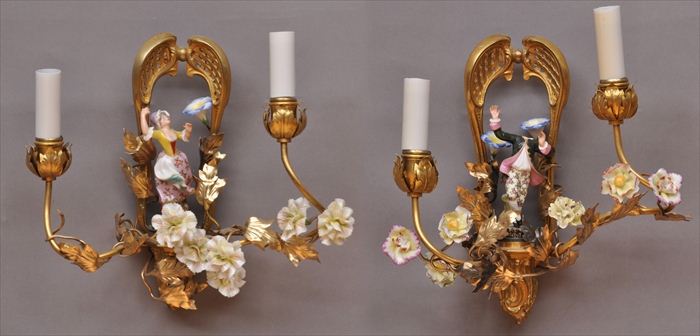 SET OF FOUR R GENCE STYLE PORCELAIN MOUNTED 13ebaa