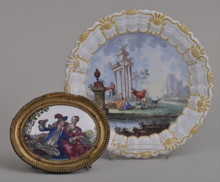 GEORGE III ENAMEL PLATE AND AN OVAL