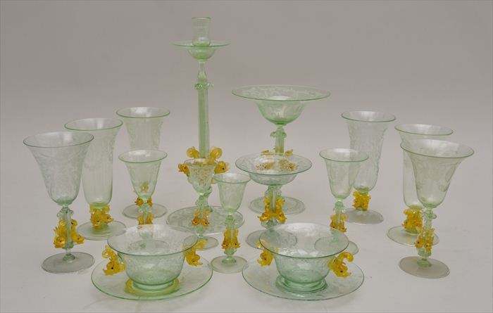 VENETIAN ENGRAVED PALE GREEN GLASS PART