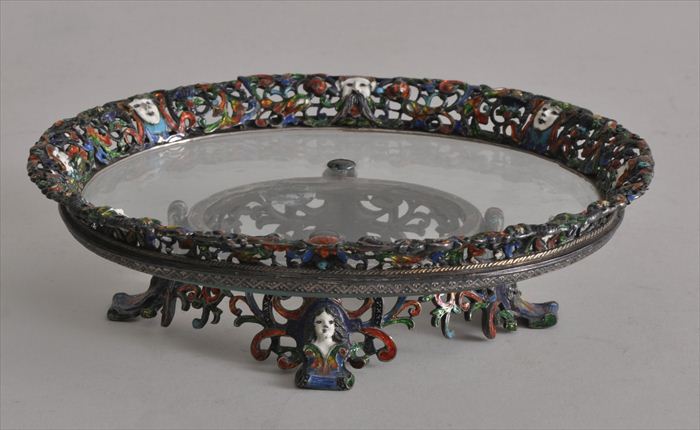 FRENCH ENAMELED SILVER OVAL GLASS TOP 13ecff