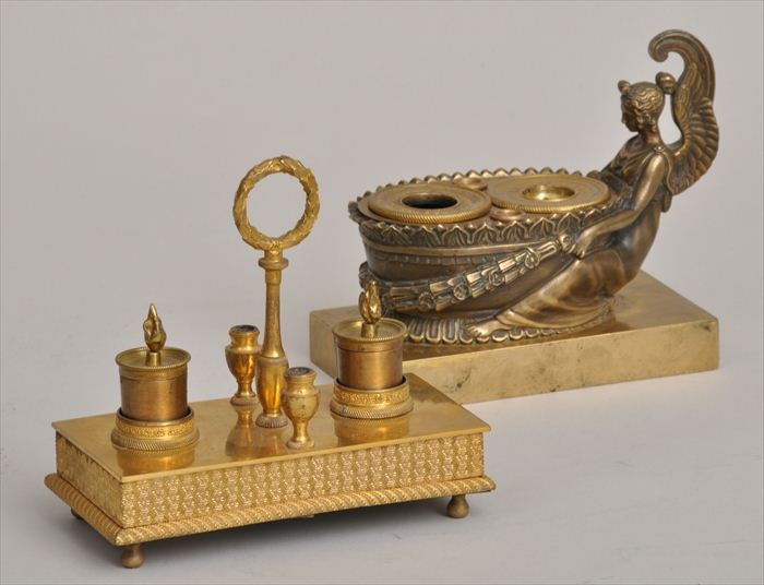 TWO EMPIRE-STYLE GILT-METAL ENCRIERS