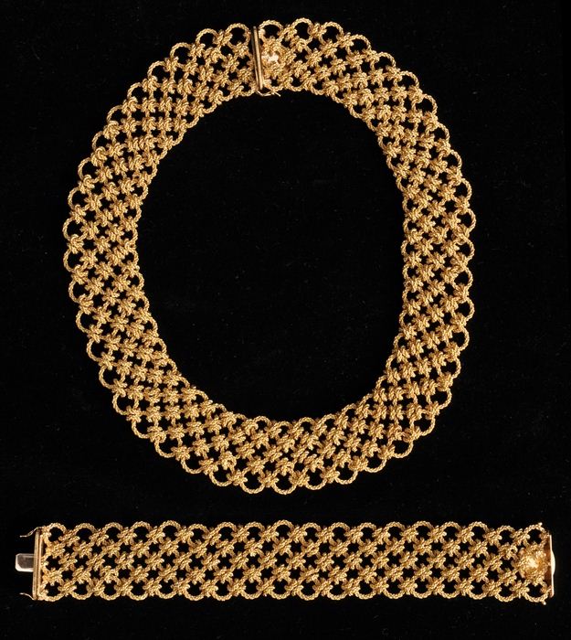 WOVEN GOLD CHAIN CHOKER AND BRACELET 13f088