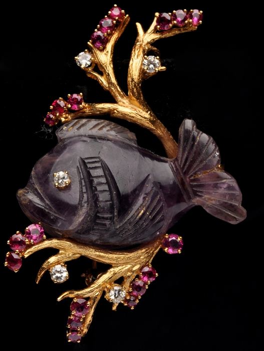 AMETHYST GOLD AND GEMSTONE FISH