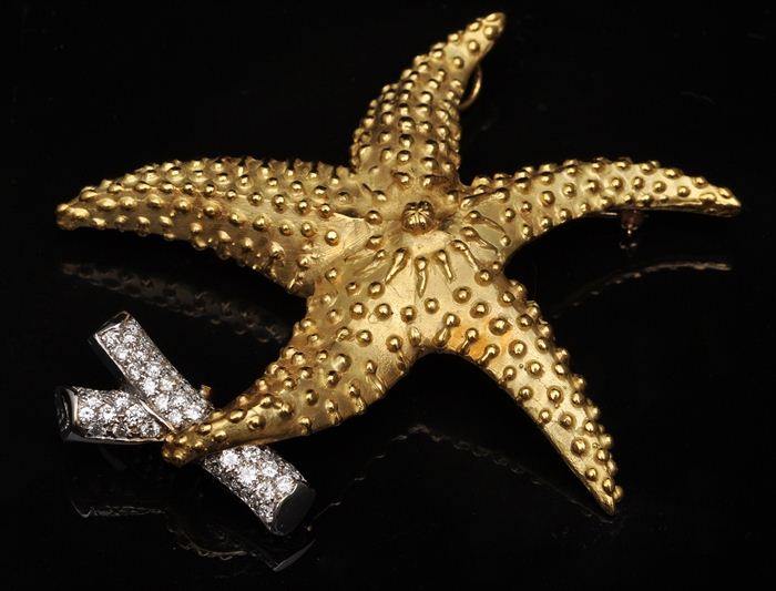 DIAMOND AND GOLD STARFISH BROOCH