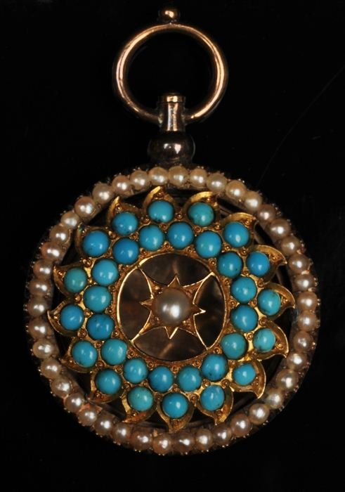 TURQUOISE AND PEARL PENDANT Unmarked  13f0e0