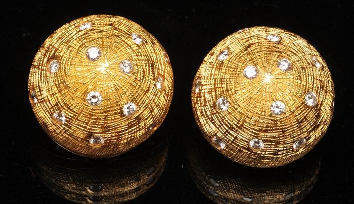 PAIR OF GOLD AND DIAMOND DOME EARRINGS